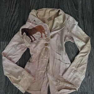 The People of the labyrinths Women's Cream Jacket with Horse Design